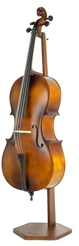 STRICH Holz-Cello-Ständer mit Bogenhalter, strapazierfähiger Standfuß, Cello-Holzständer für 1/2, 1/4, 3/4, 4/4,1/8, 7/8 Standardgröße, für Zuhause und Studio