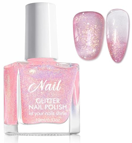 Smalto per unghie con brillantini, non tossico, a base d'acqua, ad asciugatura rapida e a lunga durata, per nail art fai da te, manicure a casa (PINK)