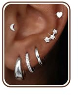 Diamday 6 Pares Pendientes Acero Inoxidable Mujer Hipoalergenicos Pendientes Aro Plata Chapados en Oro 14K Piercing Oreja Piercing Helix Trago Pendientes Mujer Plata Dorados