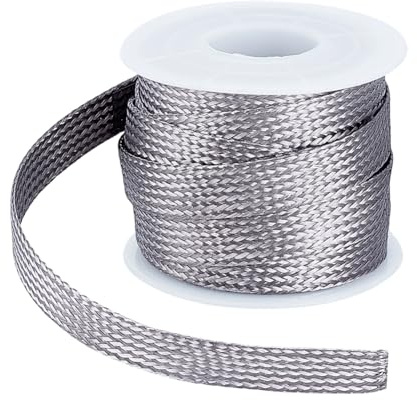UNICRAFTALE 16.4ft(5m) 10mm Wide Braided Sleeving Braid Stainless Steel Cable Wire Protective Sleeve Ground Straps Protection Flat Mesh Flexible Expandable Scalable Ribbon Wire for Protect Cable