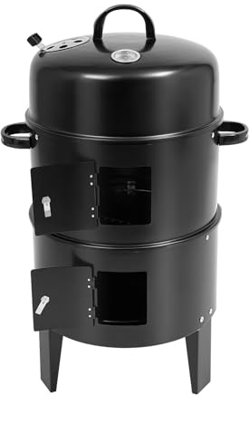 2- Etagen multifunktionalen Räuchergrill,3-in-1-Räuchergrill(Geräuchert, geschmort, gegrillt) mit Thermometer und einstellbare Dämpfer, Ideal für Fisch, Fleisch, Käse, BBQ