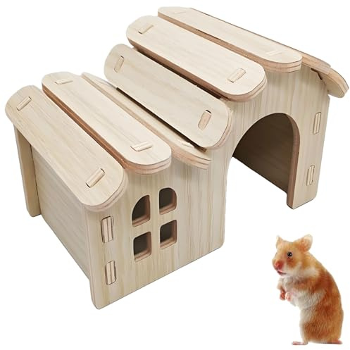 Seutmrou Maison Hamster, Maison en Bois pour Petits Animaux 16x13x12 cm | Maison pour Hamster en Bois,Maison Cochon d'Inde et Hamster, Maison pour Rongeurs,Cachette pour Hamsters,pour Dormir et Jouer