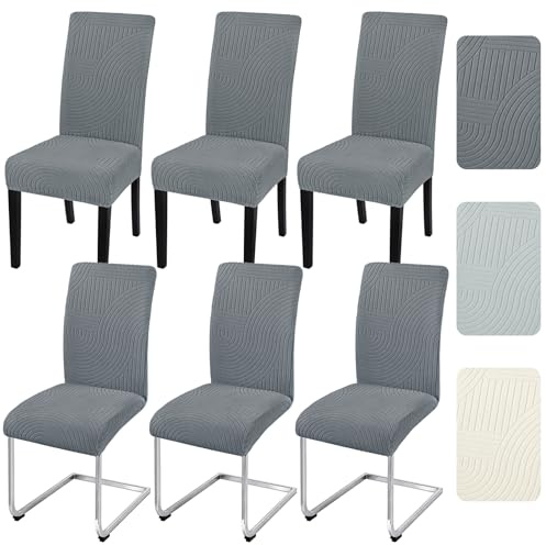 Alishomtll Dining Chair Covers Set of 6 Stretch Streaks Chair Slipcovers for Dining Chairs Jacquard Elastic Removable Washable Dining Room Chair Protector for Kitchen Hotel Banquet (Dark Grey, 6 pcs)