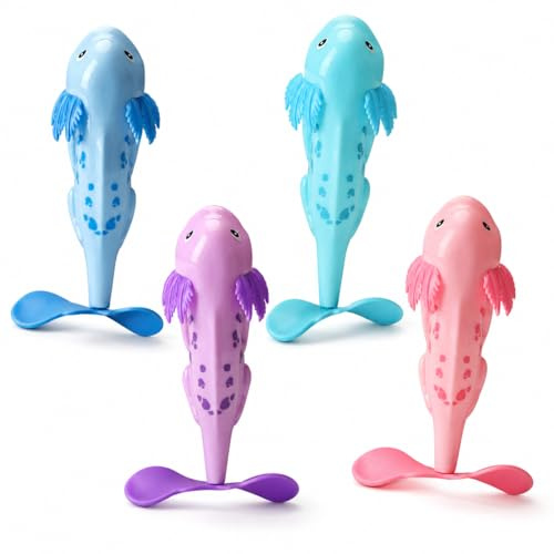 AURALIN Salamander poolspel 4 stycken roterande och stigande för poolen | Blå aqua lila och rosa vattenfigurer för poolspel undervatten antyda simträning sommaraktiviteter och badkar
