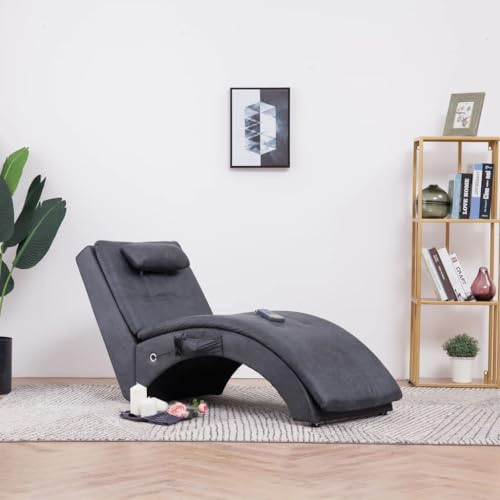 YunCangg Massage Chaiselong med kudde i grått mockautseende, ergonomisk relaxsäng med 5 massagelägen och värmefunktion, stålben, 142 x 55 x 73 cm, inklusive fjärrkontroll