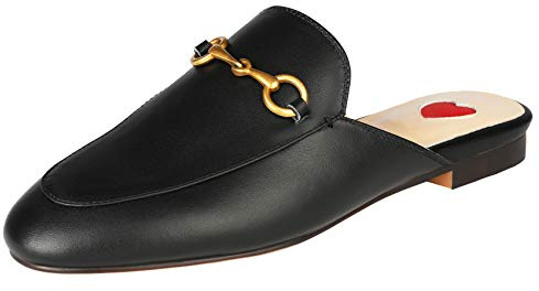 Arqa Mules for Women Leather Slip On Mule Backless Low Heel Loafers Slide Slippers Black