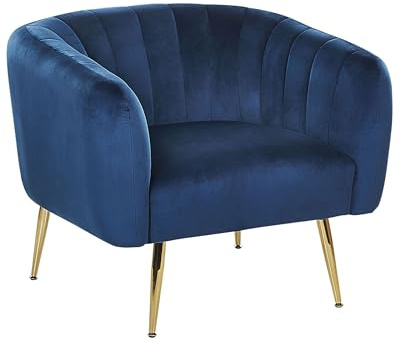 Beliani Fauteuil Club Cabriolet Tapissé en Velours Bleu Foncé avec Pieds en Acier Doré Design Tendance pour Chambre ou Salon Glamour Vintage