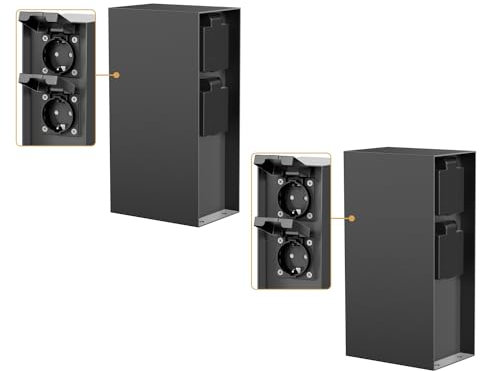 ledscom.de 2 Stück Garten Steckdosensäule POMI für außen, IP44, 4-Fach, Edelstahl, anthrazit, eckig, 23 cm