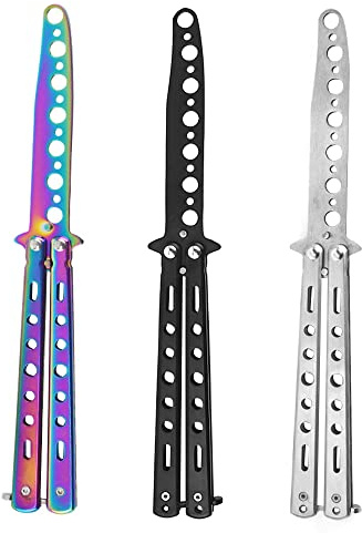 MOPOIN Cuchillo Entrenamiento de Mariposa, 3 PCS Sin Filo Balisong Trainer Navaja de Práctica
