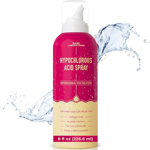BASE LABORATORIES Hypochlorous Acid Spray for Skin & Face | Healing HOCL Molecule Spray | for Wounds, Irritations, Redness, Facial Cleanser, Acne & Eczema Treatment | 240ml