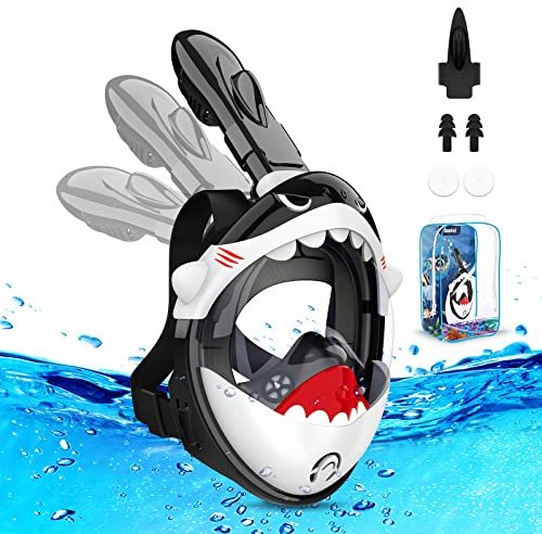 Maschera da Snorkeling per Bambini a Forma di Squalo，Mare Maschere Subacquea 180° Visuale Panoramica Immersioni Anti Appannamento e Infiltrazioni Design