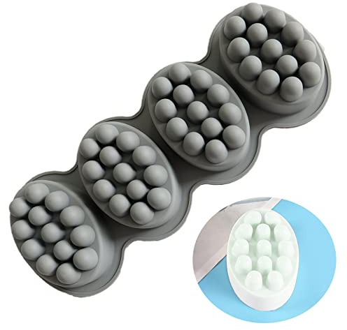 Bustlwor Stampo per sapone ovale in silicone, 4 cavità saponette, stampo in silicone ovale, per fai da te, saponi, candele, cioccolato, cubetti di ghiaccio (grigio)