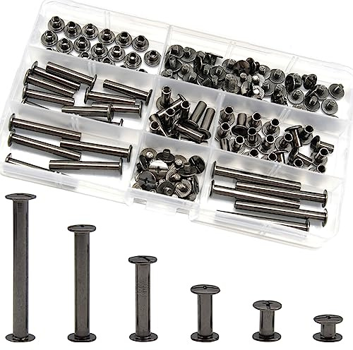 CEEYSEE 140Pcs(70 Sets) Chicago Screws Assorted Kit M5 x 5/10/15/25/35/45mm Nail Rivet Chicago Button for DIY Leather Decoration Bookbinding Round Flat Head Stud Screw (ZBYC-QS)
