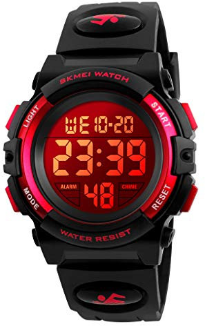 Dayllon Orologio digitale per bambini Sport all'aperto 50 m impermeabile Orologio elettronico Allarme 12/24 h Cronometro Calendario Ragazzo Ragazza Orologio analogico,Rosso Nero Xs