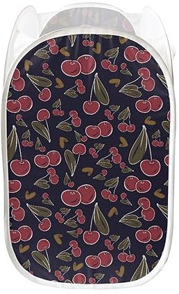 FANSU Panier à Linge Pop Up, Motif Cerise Panier à Linge Pliable Lot de 2 Panier à Linge en Maille Corbeilles à Linge Bac à Linge Laundry Basket pour Vêtement Jouets (L,Fruits Cerises)