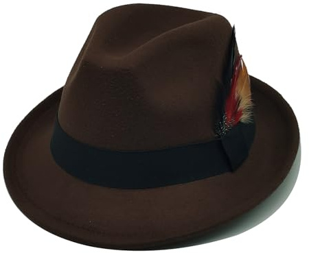 Unisex Trilby Hats Classic Fedora Hats for Women Men Dress Hats Felt Short Brim Fedoras Hat Panama Hat with Band Brown