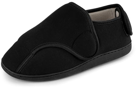 TIESTRA Men's Memory Foam Diabetic Boots Slippers Lightweight Comfortable Breathable No Sweat Edema Swollen House Shoes Adjustable Wide Indoor/Outdoor Slip On Bedroom Slipper Black EU43/US10