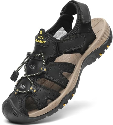 FLARUT Sandali Estivi Uomo Esterni PelleTraspirante Sandali Sportivi Scarpe da Trekking Passeggiata Fisherman Casual Sneakers Antiscivolo(Nero,48)