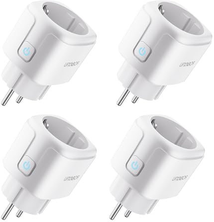 UPXNBOR Smart Steckdose, 16A Smart Home WLAN Steckdose mit Strommessung, Alexa Steckdose Funktioniert mit Alexa, Google Home, Timer & APP Fernzugriff, Kein Hub notwendig, Nur 2.4GHz WiFi (4er Pack)