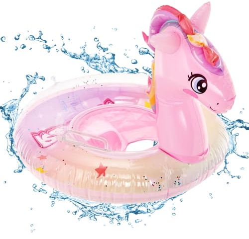 SOETDERT Anello di Nuoto per Bambini, Salvagente Gonfiabile Bambini, Unicorno Piscina Galleggiante Neonato, Seggiolino Piscina per Bebè, Nuoto Anello Gonfiabile per Bambino 6 Mesi a 3 Anni (Rosa)