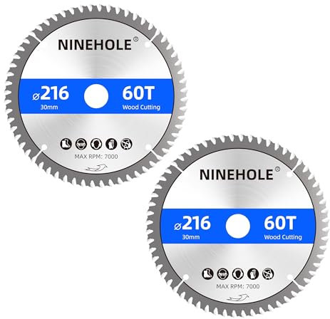 2pcs Hoja de Sierra Circular 216 x 30 mm 60 dientes, TCT Disco de Corte para Madera, Madera Contrachapada, Paneles de Yeso, Laminado, Plástico