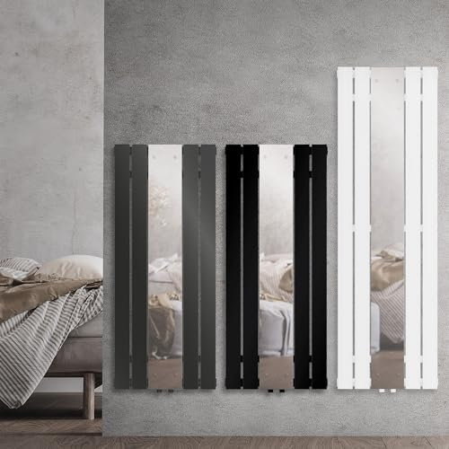 LuxeBath Radiatore a Pannello con Specchio Termosifone Moderno 450x1200 mm Calorifero Nero con Raccordo Centrale Multiblocco Universale Cromato Riscaldamento per il Bagno Soggiorno Arredamento Termico