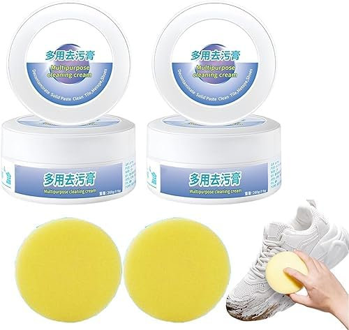 Cleaning Cream, Multipurpose Cleaning Cream White Shoe Cleaner Whitener for Canvas, White Shoe Cleaner with Sponge,Sneaker White Shoe Cleaner (2 Pcs)