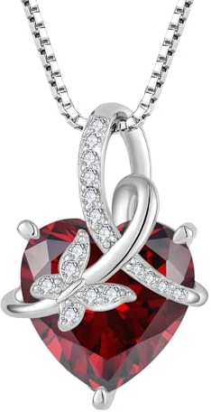 Starnny Collier pour femme en argent sterling 925 avec pendentif infini et papillon avec cœur en zircone cubique 5A - Bijou pour femme, Zircone cubique,Pierre de naissance de Janvier Grenat