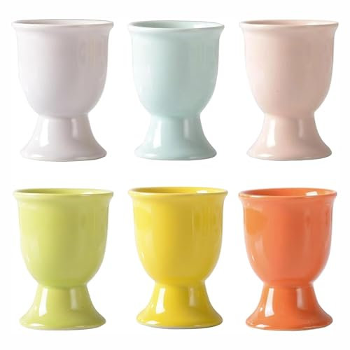 LSRVNM 6 Pack Egg Cups Set, Classic Style Porcelain Cups for Hard Soft Boiled Eggs Microwave and Dishwasher Safe, Hard Soft Boiled Eggs Holders Cups Reusable Plastic Egg Cups for Kitchen Breakfast