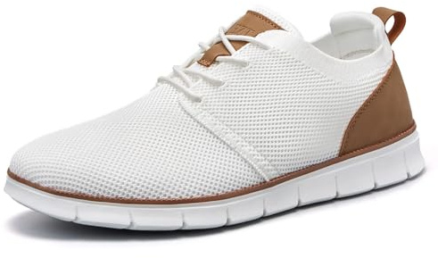 LEZTA Zapatos de Cordones para Hombre Oxfords Clásicos Zapatillas de Vestir Malla Transpirable Cómodos para Boda Negocios Viaje y Ocio Blanco 44