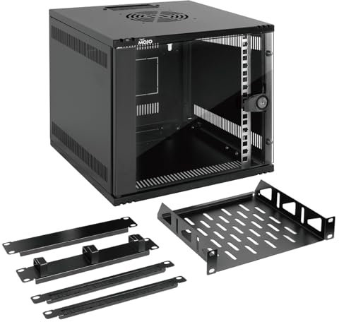 Tecmojo Armoire de données murale 6U, armoire réseau de 25,4 cm de large et 330 mm de profondeur avec étagère en rack, panneaux de brosse, organisateur de câbles pour appareils AV/IT