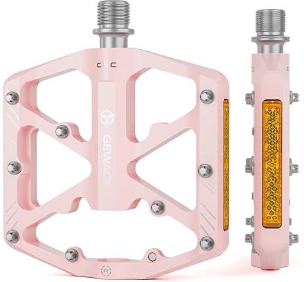 Bike Pedals 9/16 Inch - Bicycle Pedals with Reflectors - 3 Sealed Bearings MTB Pedals Wide Platform Pedals for Mountain Bike, BMX, Road Bike Pedals (Pink)