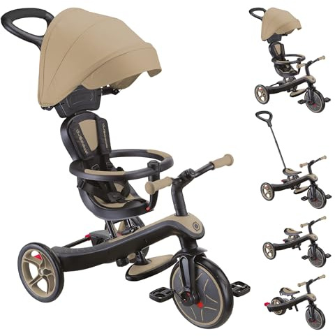 Globber Explorer Trike 4 in 1 Balance Bike Ride with Parent Handle - 10 Months Plus - 2 Year Warranty (Sand)