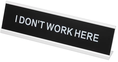 PATIKIL Funny Nameplate, 8x2 Novelty Desk Sign Plaque Aluminum Desk Name Plate with Base for Office, Silver White (I Don'T Work Here)