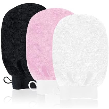 3 Pack Exfoliating Gloves, Body Scrub Glove Bath SPA Exfoliating Mitts Deep Exfoliating Body Scrubber for Shower Bathing Accessories Dead Skin Remover for Body for Women and Men