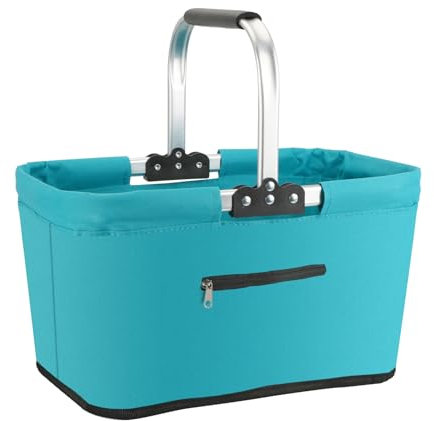 Faltbarer Einkaufskorb 25L mit gepolsterter Griffe und Reißverschlusstasche - Maximale Tragfähigkeit 15 kg - Perfekt für Einkäufe, Picknicks & Aufbewahrung