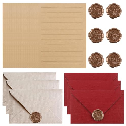 32 stycken vintagepapper kuvert, brevpappersset med 20 stycken vackert brevpapper, 6 vaxförseglingsklistermärken och linnekuvert för födelsedag, bröllopsinbjudan, gratulationskort, kärleksbrev