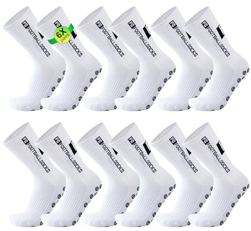 YnewL 6 Paires Chaussette Antidérapante Foot, Chaussettes AntidérapantesHomme 39-46 Chaussette Running Homme, Socks Homme-Basketball de Football Masculin pour le Vélo(Blanc)