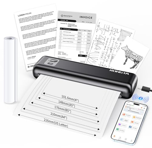 Rongta Portable Printer Wireless for Travel, Thermal Inkless Printers for 8.5*11 US Letter, Compatible with Android iOS Smartphone, Mac Windows Laptop (Black, 1 Printer + 1 Roll Thermal Paper)