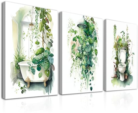Dazzlewall 3Pcs Gerahmte Botanische Badezimmer Wandkunst Poster, Salbei Grün Tropische Blattdrucke für Badezimmer Waschküche Dekor 12x16 zoll