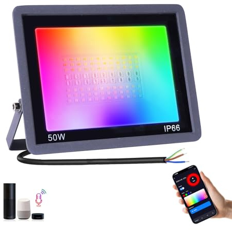 Fosingut Focos Led RGB Exterior,50W Foco Proyector LED Exterior Regulable con Control APP,Sinc Musical,Impermeable IP66 Lámpara RGBCW Foco Interior Inteligente Para Fiesta,Jardin,Navidad,Paisaje Deco