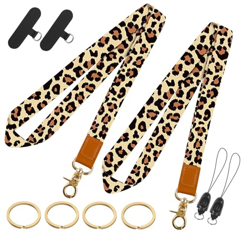 Uniclife 2 Pack Lanyards for ID Badges, Neck Lanyards for Keys, Cute Key Lanyard for Card Holder & Wallet, Long Leopard Print Keychain Lanyard Strap for Men & Women