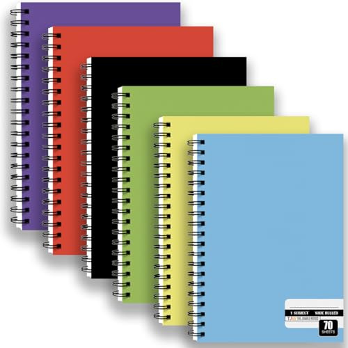 The Jumble Words Spiral Notebook 6 Pack, Bulk College Ruled Notebooks, 70 Sheets Each, Durable Spiral Bound Writing Notebooks for Classroom, Office, School Supplies & Business Use