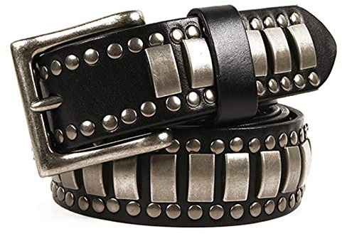 Nitbälte I Läder Med Nitar Kohud For Kvinnor Och Män, Gotiska Fyrkantiga Pärlor Metallnitar, Jeansbyxor Klädaccessoarer(Black,120cm/waist:40-42in)