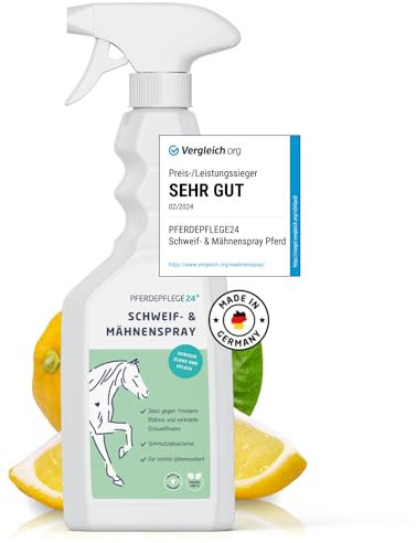 PFERDEPFLEGE24 Schweif und Mähnenspray für Pferde 500ml - VERGLEICHSSIEGER - Brillanter Glanz, leichte Kämmbarkeit & Gesundes Fell - Mähnen und Schweifspray für Pferde in 5 Größen