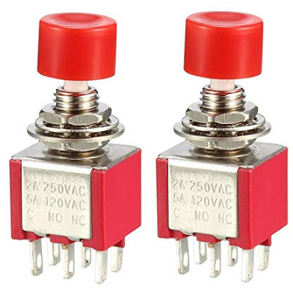 sourcing map 6mm Mounting Hole Red Momentary Push Button Switch DPDT 2NO-2NC 2pcs