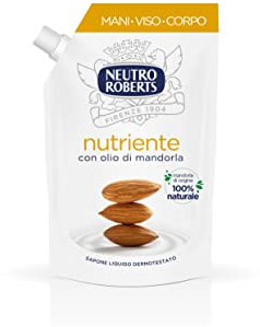 Neutro Roberts Sapone Liquido Nutriente con Puro Olio di Glicerina e Olio di Mandorla, Flacone in Plastica 100% riciclata, Dermatologicamente Testato, Ecopouch da 400 ml