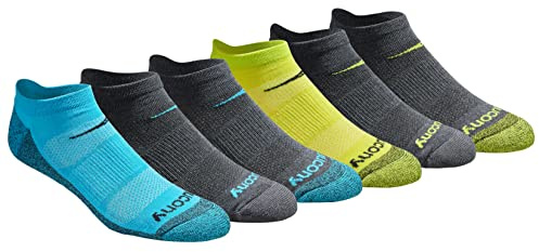 Saucony Men's RunDry Mesh Ventilating Comfort Fit Performance 6, 12, 18 Pairs No-Show Socks, M-XXL, Yellow Blue Charcoal Assorted (6 Pairs), Large