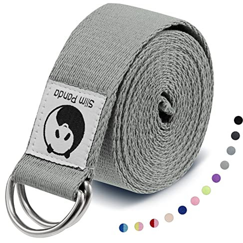 Slim Panda Cotton Yoga Strap - Practical Accessory for Stretching and Fitness, Band with Metal Sliding Buckle for Beginners and Advanced Users, Multiple Colours (180/250 cm)