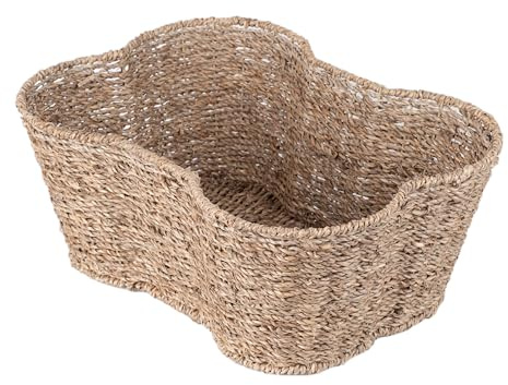 OtterPets Dog Toy Basket, Bone Shaped Dog Toy Bin, Handmade Pet Organizer And Storage, Toy Box for Cats, (17x13 Seagrass)